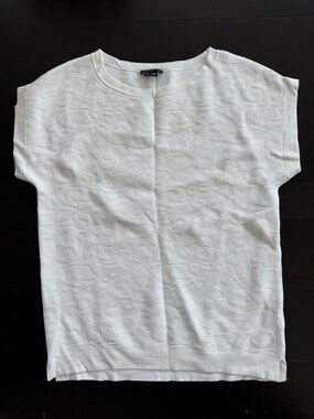 Theory White Textured Short Sleeve Top size S